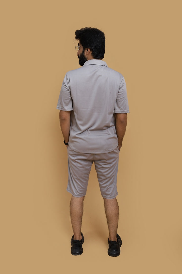 Coat Collar Casual Shirt & Shorts Set