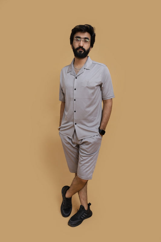 Coat Collar Casual Shirt & Shorts Set