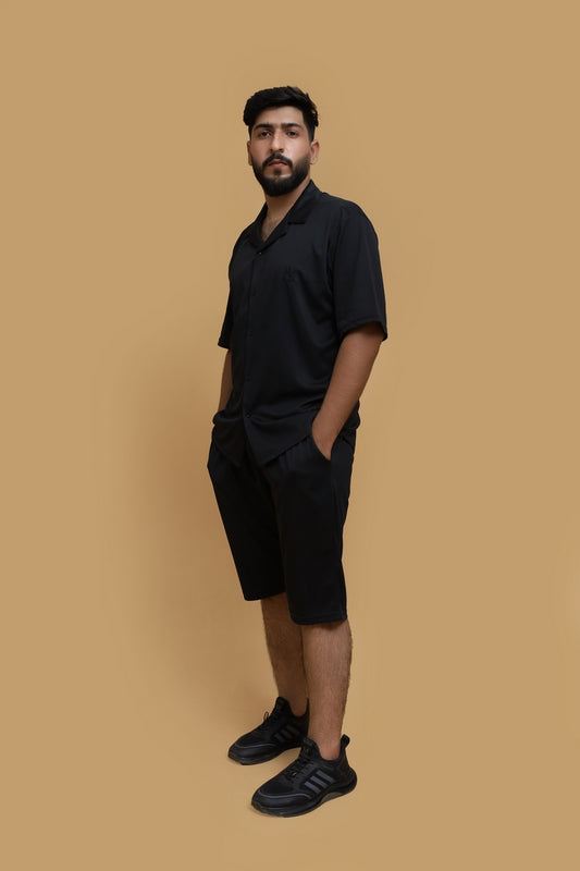 Coat Collar Casual Shirt & Shorts Set