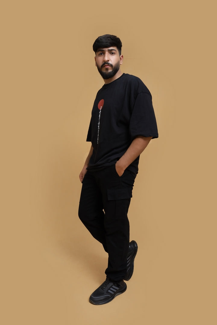 Dastanchic Drop Shoulder Oversized T-Shirt - Black (Japanese Graphic)