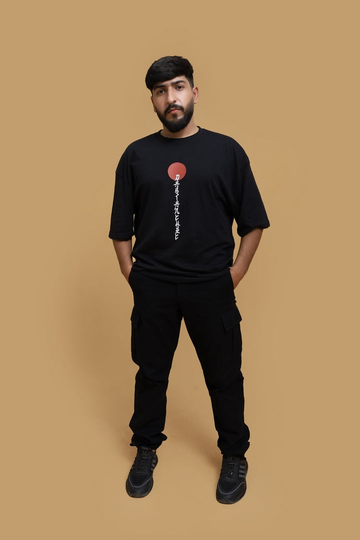 Dastanchic Drop Shoulder Oversized T-Shirt - Black (Japanese Graphic)