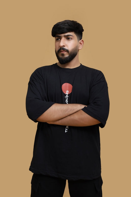 Dastanchic Drop Shoulder Oversized T-Shirt - Black (Japanese Graphic)